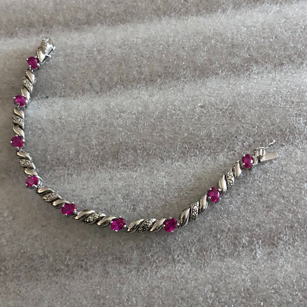 Signed Fas 925 Silver Pink Sapphire Bracelet 50$